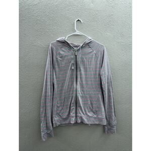 Under Armour Womens Jacket Size XL Gray Pink Strip Zip Up Hooded Semi-Fitted